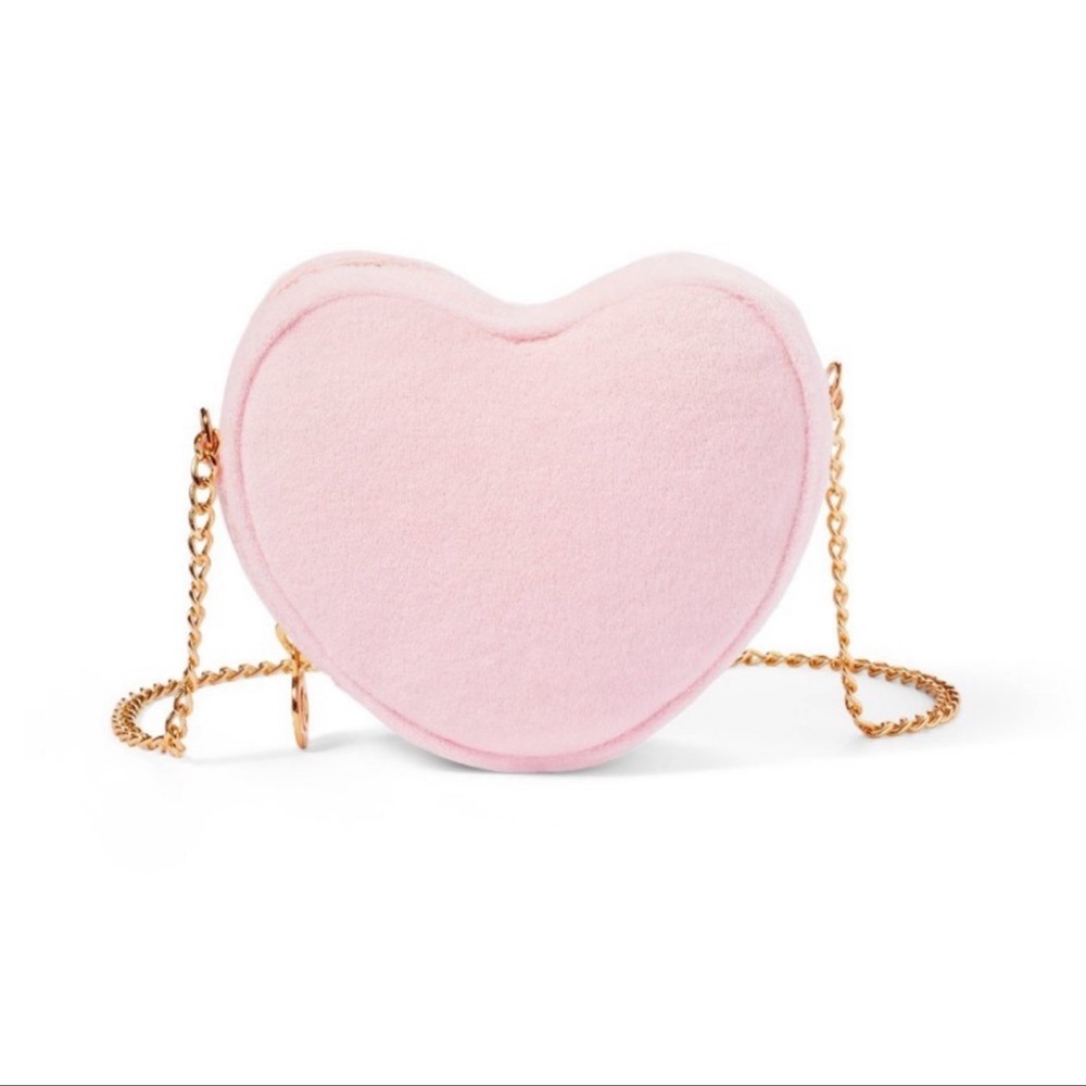 Stoney Clover Lane- Pink terrycloth Heart Purse with chain